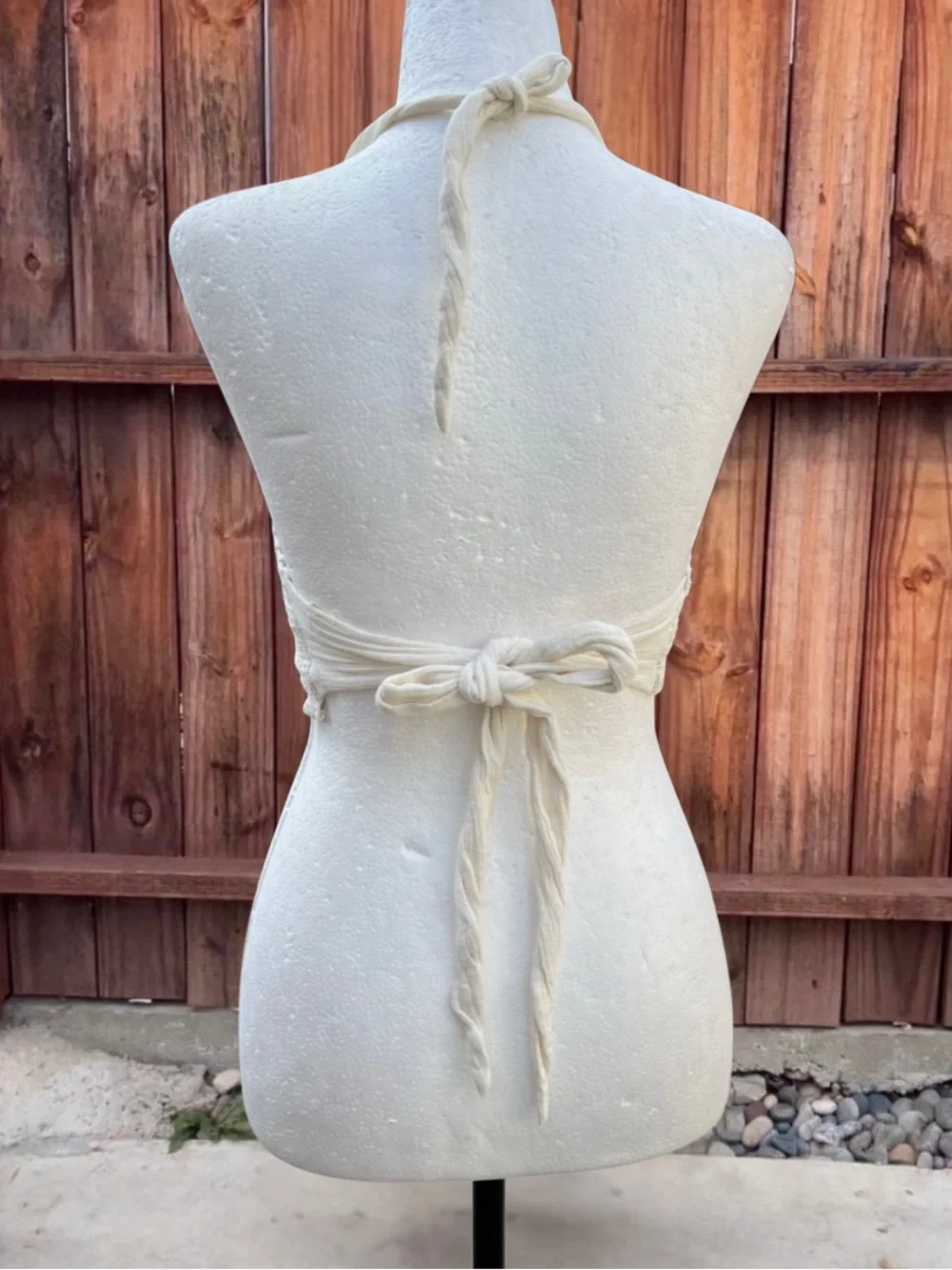 Free People Cream Crochet Lace Panel Halter Crop Top Tagged XS, fits XS-S